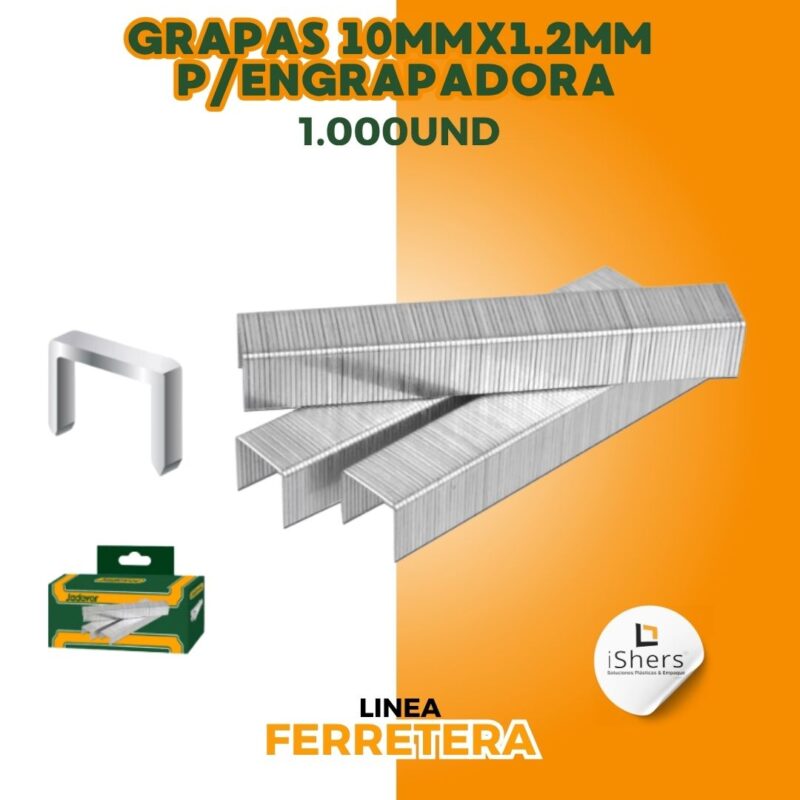 Grapas 10mmx1.2mm p/ Engrapadora caja 1000 und